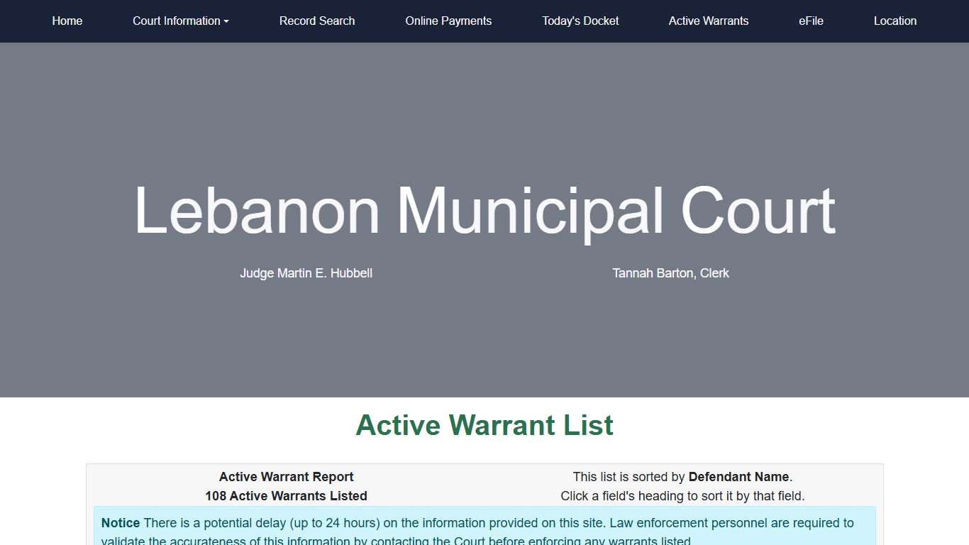 Lebanon Municipal Court Active Warrant List